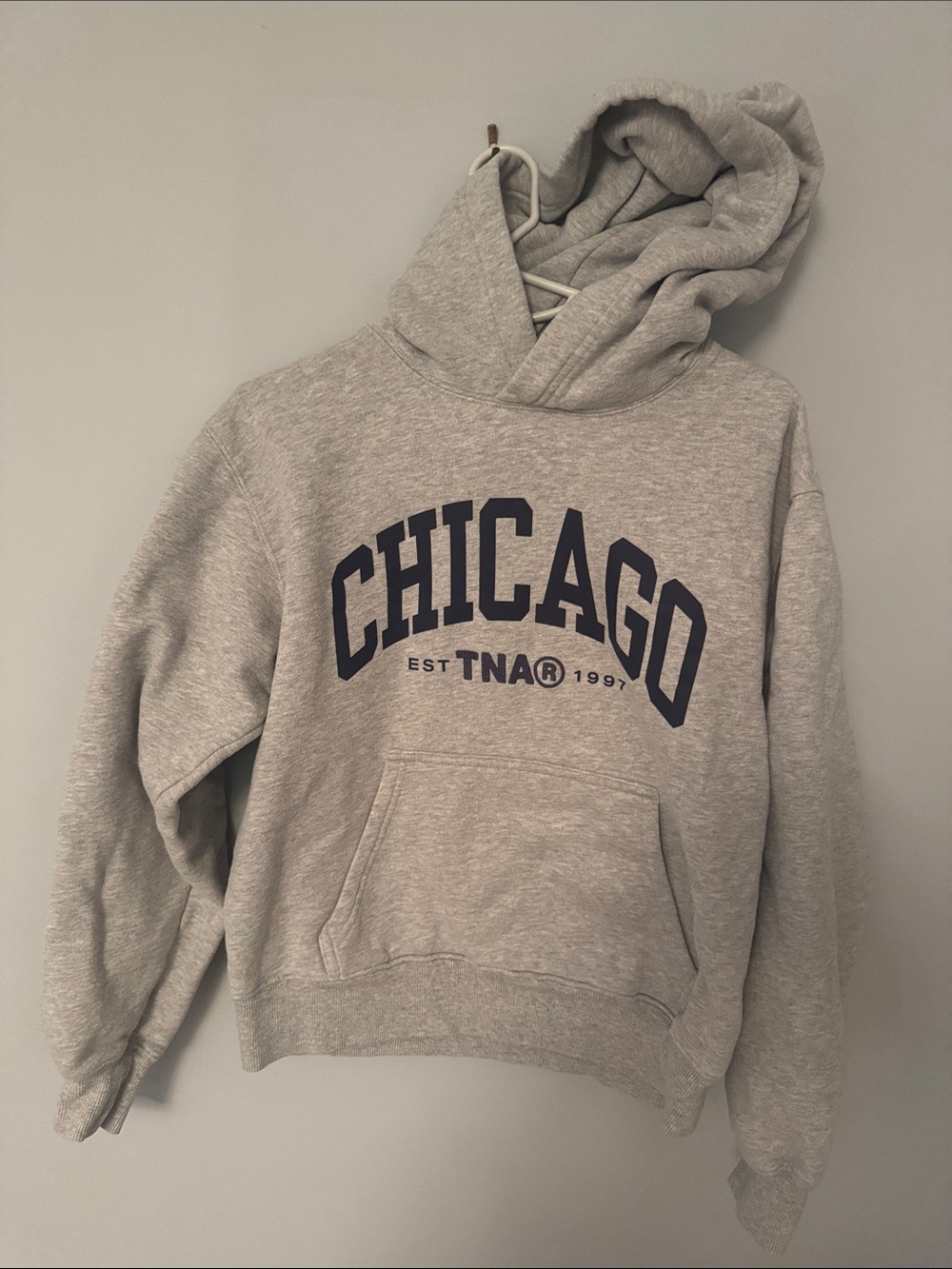 TNA Light Heather Gray Hoodie with Navy CHICAGO Print